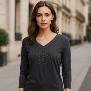 Laurel Flash Dry Top Geometric Print Long Sleeve VNeck Blouse Size EU36 US M New